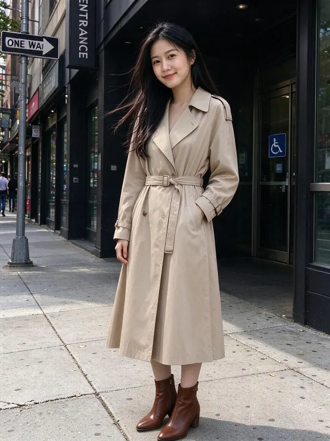AI Clothes Swapper: Beige trench coat and leather boots – After